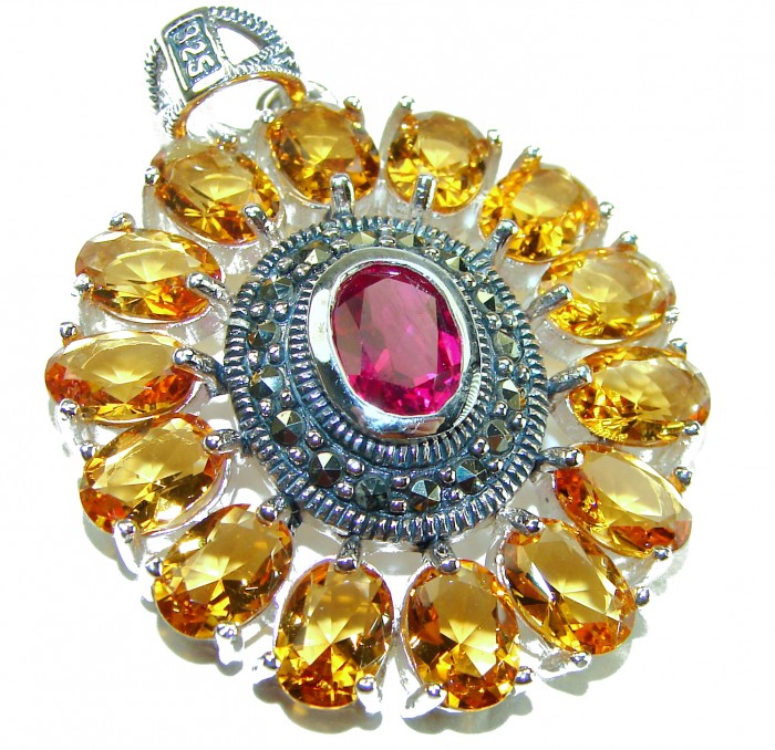 Deluxe 10.2 carat Ruby .925 Sterling Silver handmade Pendant - Close-up of Deluxe 10.2 carat Ruby .925 Sterling Silver pendant.