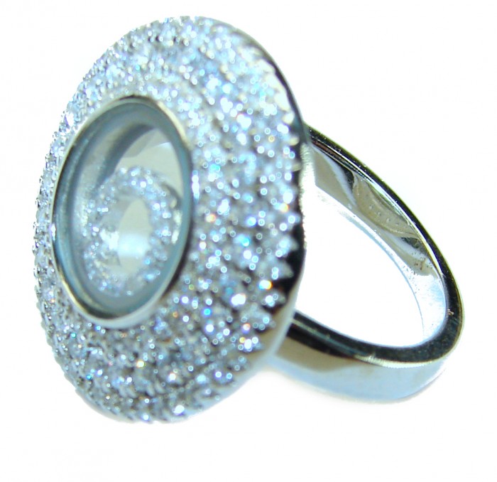 Floating Memories 5.5 carat White Sapphire .925 Sterling Silver Handcrafted Ring size 7 - Side view of Floating Memories ring with white sapphires and sterling silver.