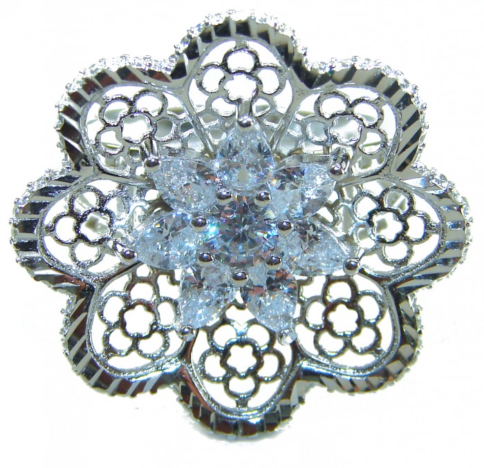 Casablanca Italy made .925 Sterling Silver brilliantly handcrafted ring s. 7 1/4 - Intricate Casablanca sterling silver pendant, floral design, top view.