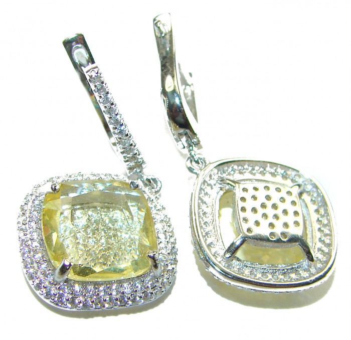 Vivien Luxurious Style - Natural 8.2 carat Citrine .925 Sterling Silver dipped in Rhodium handmade earrings - Close-up of Vivien Citrine earrings, front and back view.