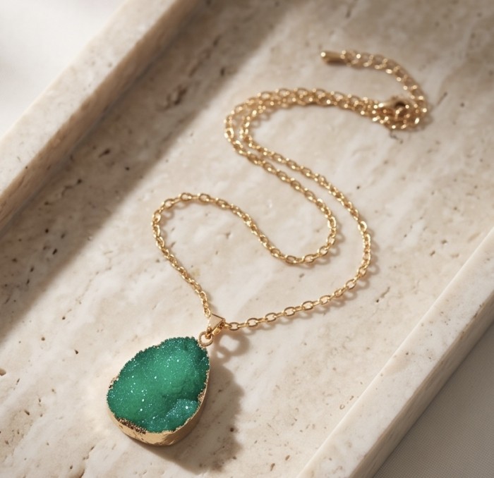 Boho Style Genuine Green Druzy golden handmade necklace - photo 2
