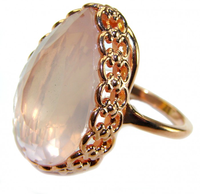Oversized Authentic Brazilian Rose Quartz 14k Gold over .925 Sterling Silver incredible Ring size 8 1/4 - photo 1