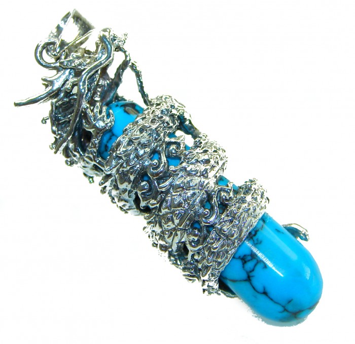 Wild Dragon Turquoise Marcasite .925 Sterling Silver handmade Pendant - photo 1