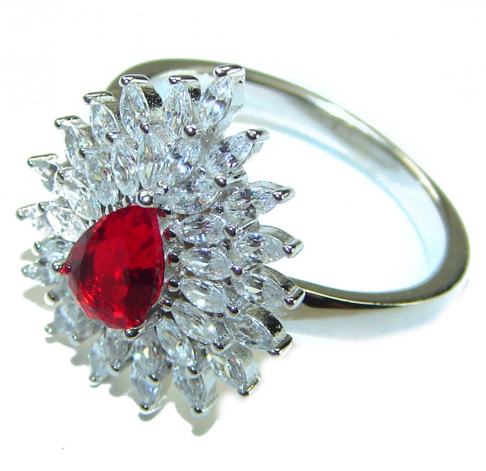 Red Brilliance 3.5 carat Ruby .925 Silver handcrafted Cocktail Ring s. 8 1/4 - photo 1