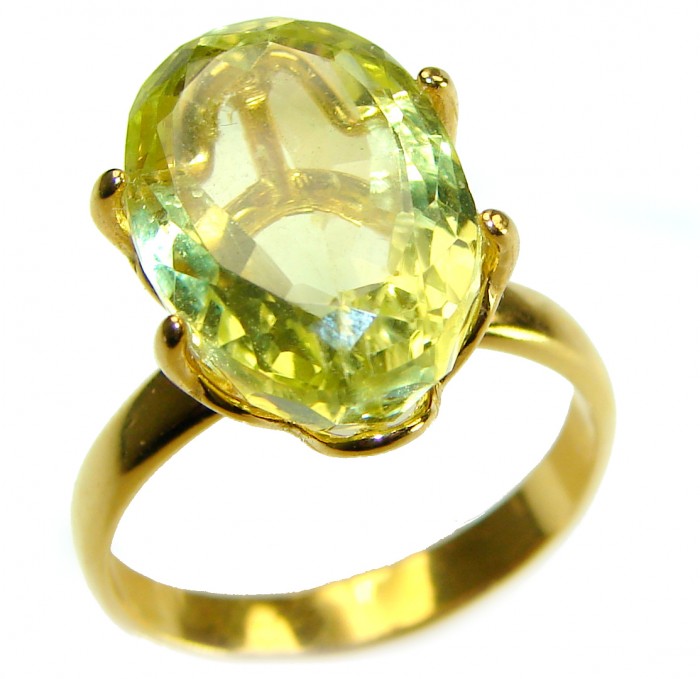 11.8 carat Genuine Lemon Quartz 14K Gold over .925 Sterling Silver handcrafted ring size 7 1/4 - photo 3