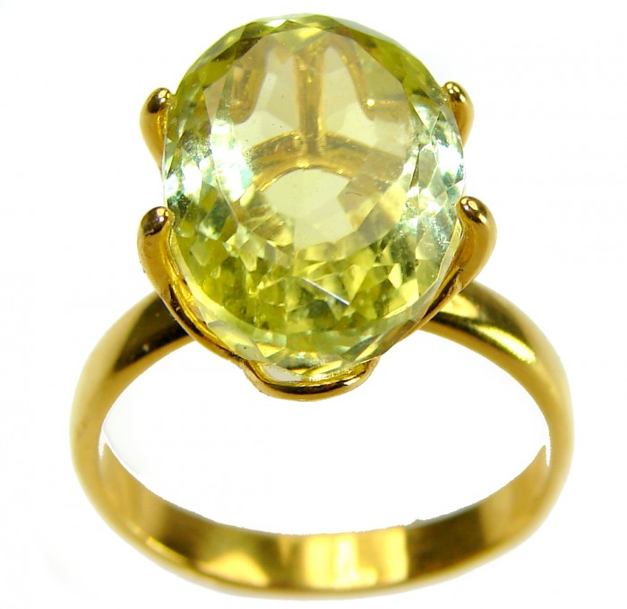 10.8 carat Genuine Lemon Quartz 14K Gold over .925 Sterling Silver handcrafted ring size 9 - photo 2