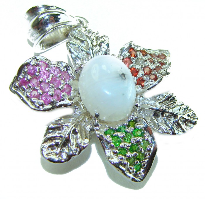 Genuine 6.2 carat Fire Moonstone .925 Sterling Silver handcrafted pendant - photo 3