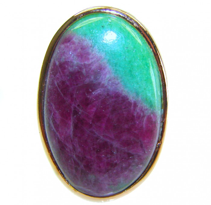 Authentic Ruby in Zoisite 18k Rose Gold over .925 Sterling Silver handmade Cocktail Ring s. 8 - Close-up of a Ruby in Zoisite oval set in 18k rose gold over sterling.