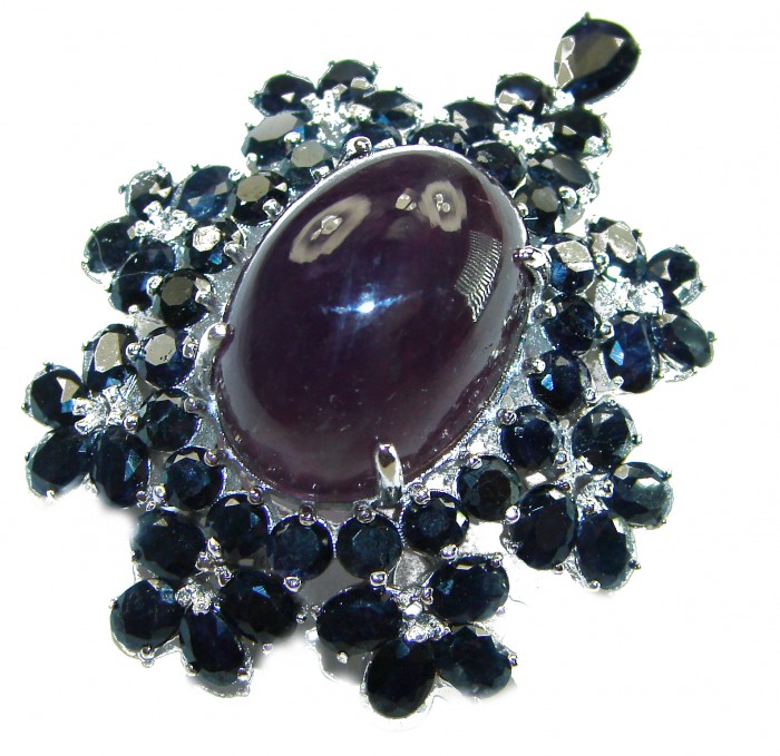Mademoiselle - Vintage Design 35.4 CARAT Amethyst Sapphire .925 Sterling Silver handcrafted Pendant & Brooch - Close-up of vintage amethyst and sapphire jewelry piece.
