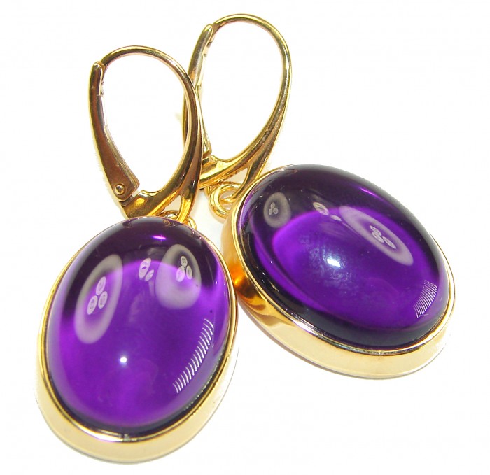 Lavender Beauty authentic 16.2 carat Amethyst 14K Gold over .925 Sterling Silver handcrafted earrings - Close-up of Lavender Beauty Amethyst earrings with 14K gold.