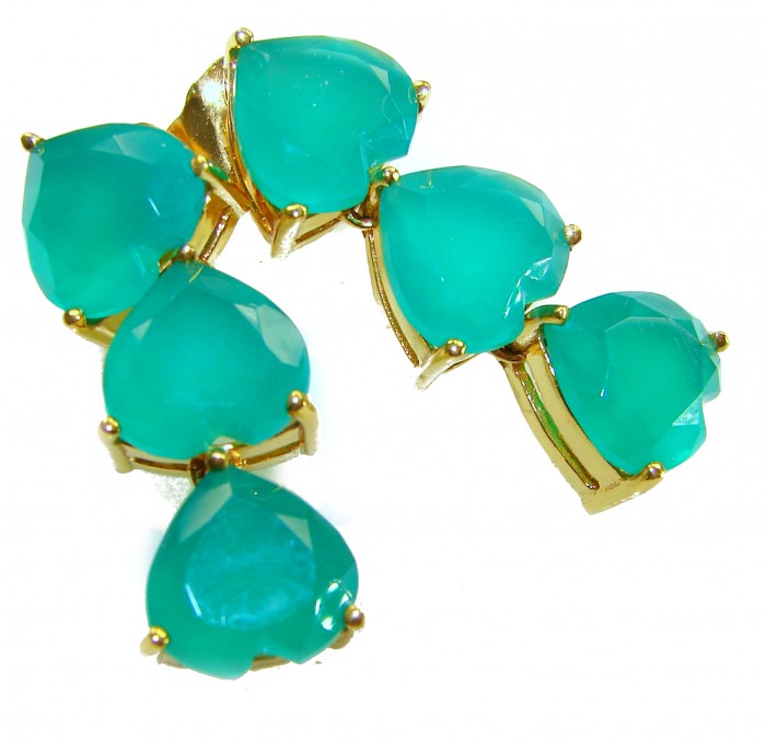 Giovanna - Authentic 21.9 carat Colombian Emerlad .925 Sterling Silver dipped in 22K Gold handcrafted earrings - Emerald earrings close-up showing prong setting and gold accents