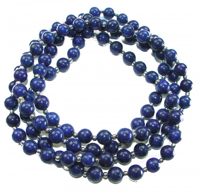 Boho Style 105.2 grams Lapis Lazuli .925 Sterling Silver handmade necklace - Boho style lapis lazuli and silver necklace, coiled top view.