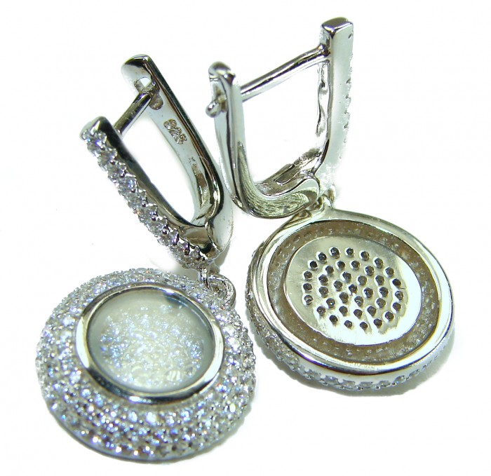 Floating Memories 11.5 carat White Topaz .925 Sterling Silver Handcrafted Statement earrings - Earrings back and clasp detail, white topaz, sterling silver.