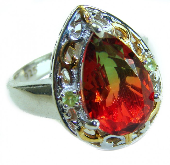 Rio De Janeiro 17.8 carat Brazilian Tourmaline .925 Sterling Silver Perfectly handcrafted Ring s. 8 1/4 - Close-up of Rio De Janeiro tourmaline ring with intricate metalwork.