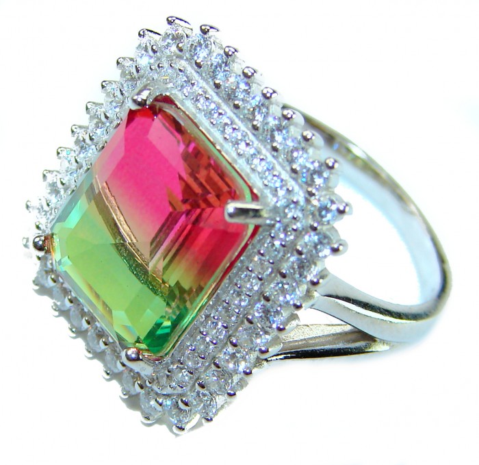 Bella Rosa Natural 10.8 carat Pink Topaz .925 Sterling Silver handmade Statement Ring size 7 - Close-up of Bella Rosa 10.8 carat Pink Topaz ring in sterling silver.