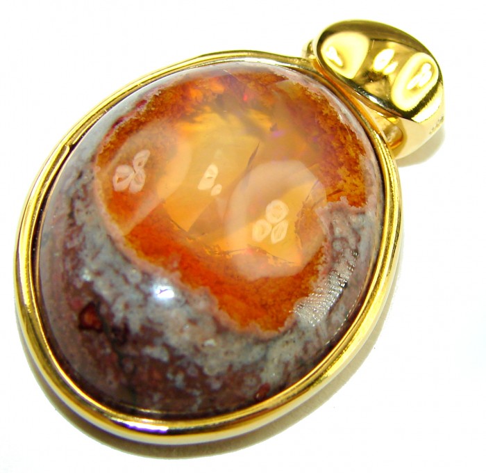 Bonfire Night Natural Mexican Fire Opal 14K Gold over .925 Sterling Silver handmade Pendant - photo 1