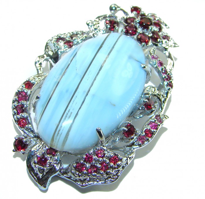 Vintage Beauty genuine Owyhee Blue Opal .925 Sterling Silver handmade Pendant and Brooch - photo 2