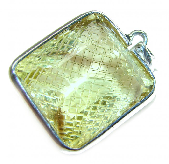 Vintage Style carved 55.2 carat Lemotrine .925 Sterling Silver handmade Pendant - photo 2