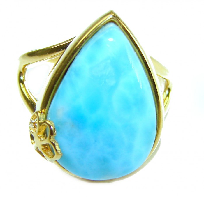 Precious authentic Larimar 18K Gold over .925 Sterling Silver handmade ring size 9 1/4 - photo 4