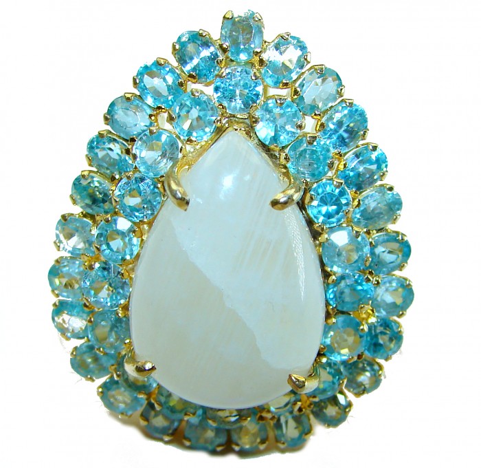 Moonlight Huge - 55.8 carat Rainbow Moonstone 14K Gold over .925 Sterling Silver handmade Statement Ring size 6 1/4 - photo 3