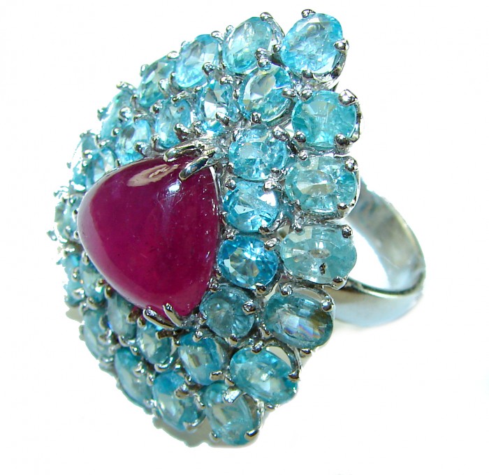 Isabella - Real Beauty of Nature- natural 10.5 carat Ruby Aquamarine 14K Gold over .925 Sterling Silver handmade Statement Ring size 8 1/4 - photo 2
