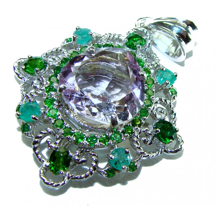 Celtic Spirit authentic 9.5 carat Amethyst Emerald Chrome Diopside .925 Sterling Silver handcrafted Statement Pendant - photo 3