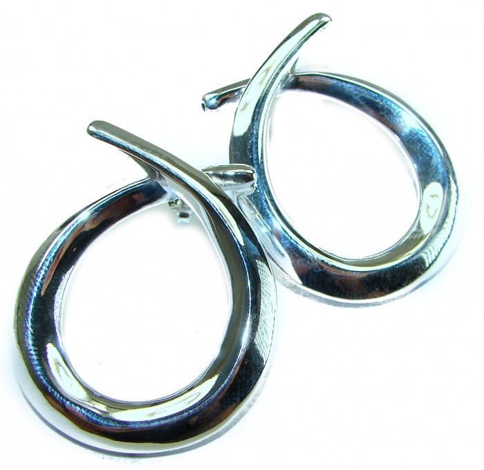 Large 1 5/8 inches long highly polished .925 Sterling Silver Italy made Earrings - photo 2