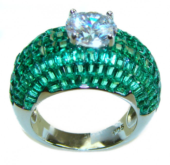 Endlessly Enchanting - Moissonite & Authentic Emerald .925 Sterling Silver handmade Statement Ring size 7 - photo 2