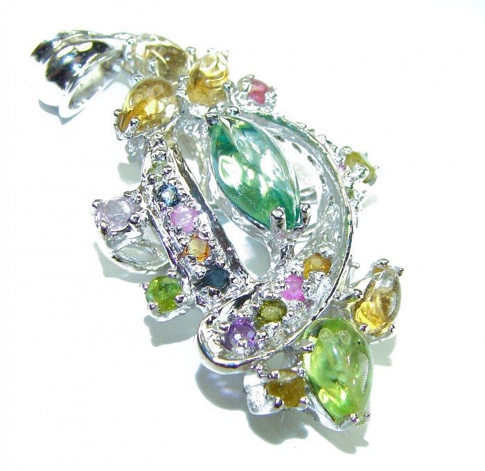 Allure authentic 6.4 carat Green Amethyst Peridot .925 Sterling Silver handmade Pendant - photo 1