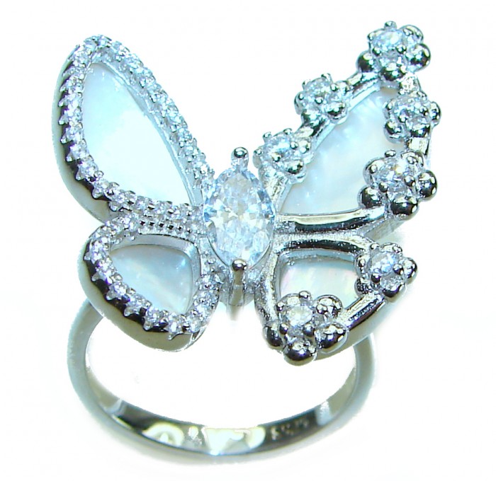 White Butterfly Blister Pearl .925 Sterling Silver brilliantly handcrafted ring s. 6 - photo 3