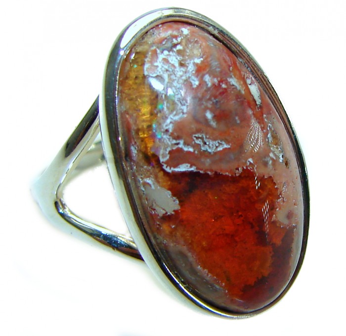 Bonefire Night best quality 11.5 carat Mexican Opal .925 Sterling Silver handmade ring 8 - photo 3