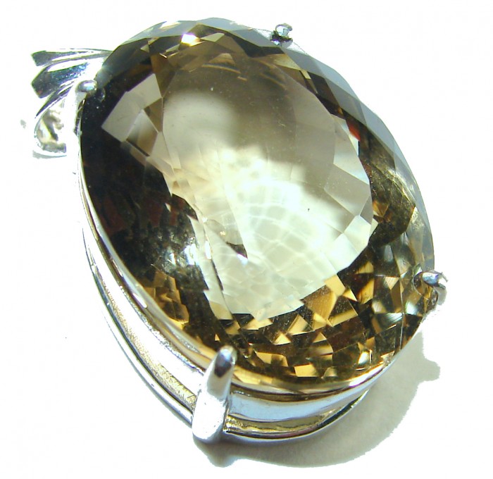 Adele - 48.5 carat Smoky Topaz .925 Sterling Silver handmade incredible Pendant - Close-up of a smoky topaz gemstone set in sterling silver.