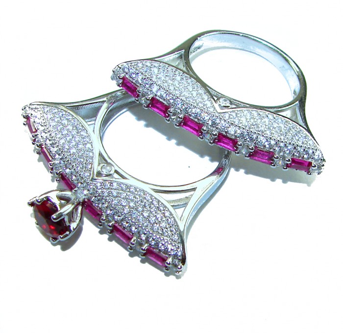 Extravaganza Large Ruby .925 Sterling Silver brilliantly handcrafted stack up ring s. 6 3/4 - Extravaganza ruby sterling silver rings, top view with stone detail.