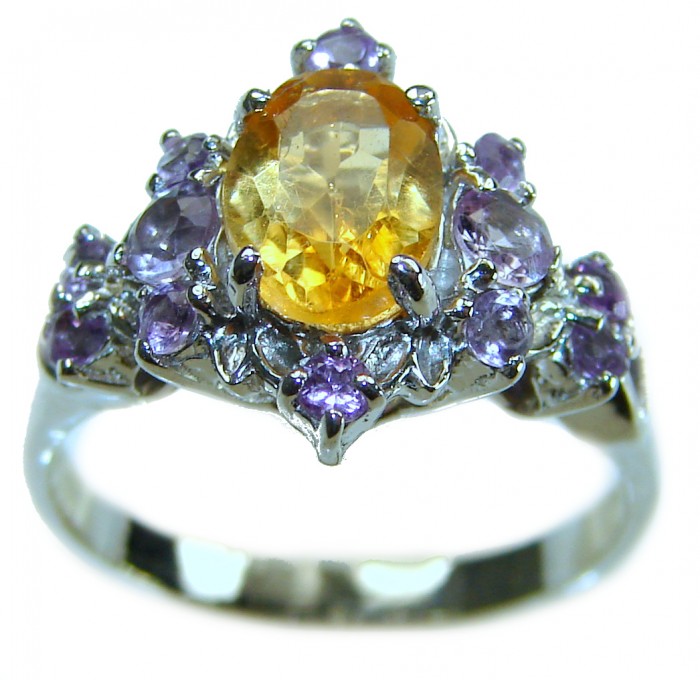 Golden Treasure 4.5 carat Citrine Amethyst .925 Sterling Silver Handcrafted Ring size 7 - Close-up of Golden Treasure Citrine and Amethyst Ring in Sterling Silver