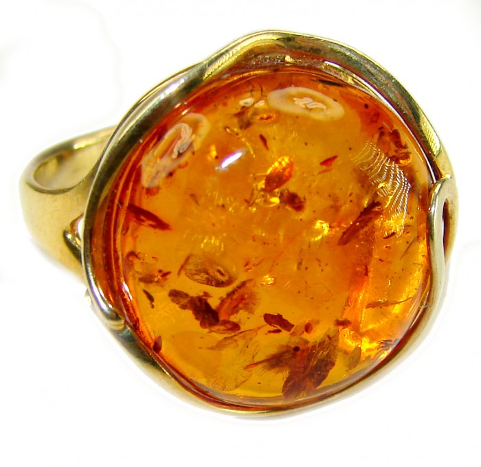 Beauty of the Sea - Natural Baltic Amber 14K Gold over .925 Sterling Silver handcrafted ring; s. 7 adjustable - Close-up of Beauty of the Sea Baltic amber ring in 14K gold.