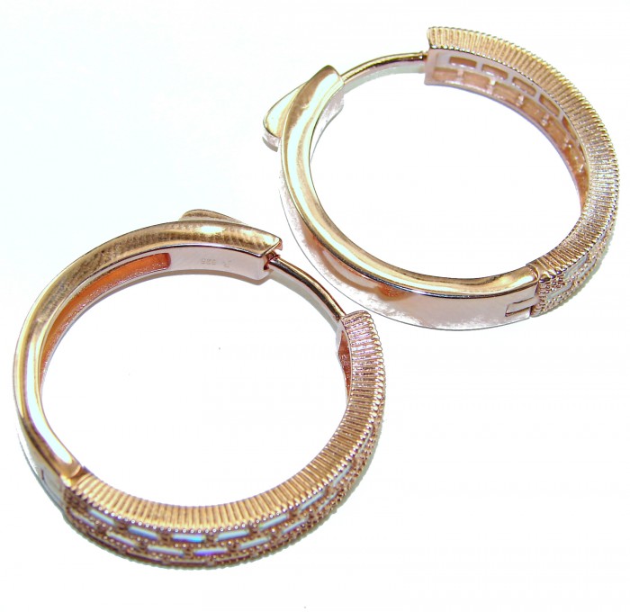 Allure Natural 12.2 carat White Topaz .925 Sterling Silver dipped in Rose Gold handcrafted hoop earrings - Close-up of Allure Natural sterling silver hoop earrings with topaz detail.