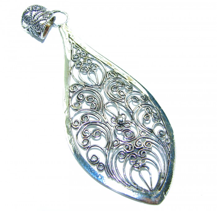 Bali Spirit Large Sterling Beauty .925 Silver Bali handmade Pendant - Intricate Bali Spirit sterling silver pendant showcasing filigree design.