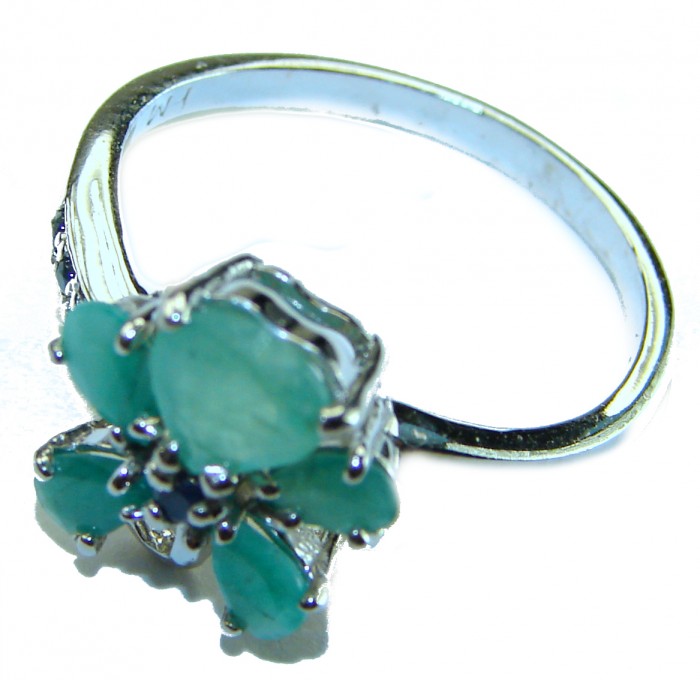 6.4 carat natural Colombian Emerald .925 Sterling Silver handmade Statement Ring size 9 - Silver ring with emerald cluster, side view of setting, 6.4 carats.