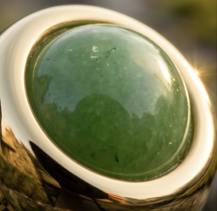 Authentic 12.2ct Green Tourmaline 22K gold over .925 Sterling Silver brilliantly handcrafted ring s. 6 - Close-up of a green tourmaline set in 22K gold over sterling silver.