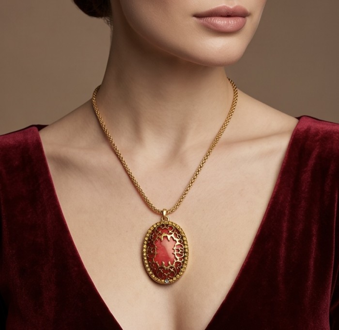 Summer Sublime natural Red resin handmade FASHION Necklace - photo 1