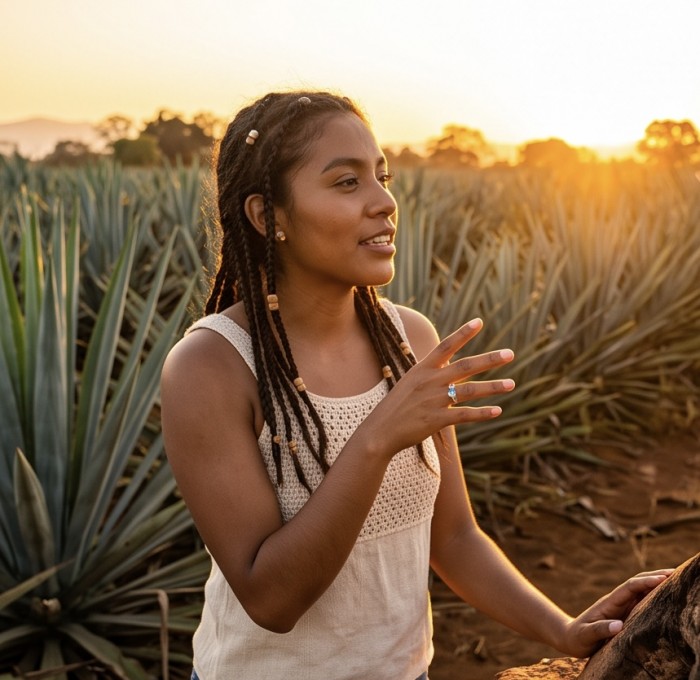 Born to Glam 2.8 carat natural Tanzanite .925 Sterling Silver Perfectly handcrafted Ring s. 7 - Woman wearing Born to Glam Tanzanite ring at sunset in agave field.