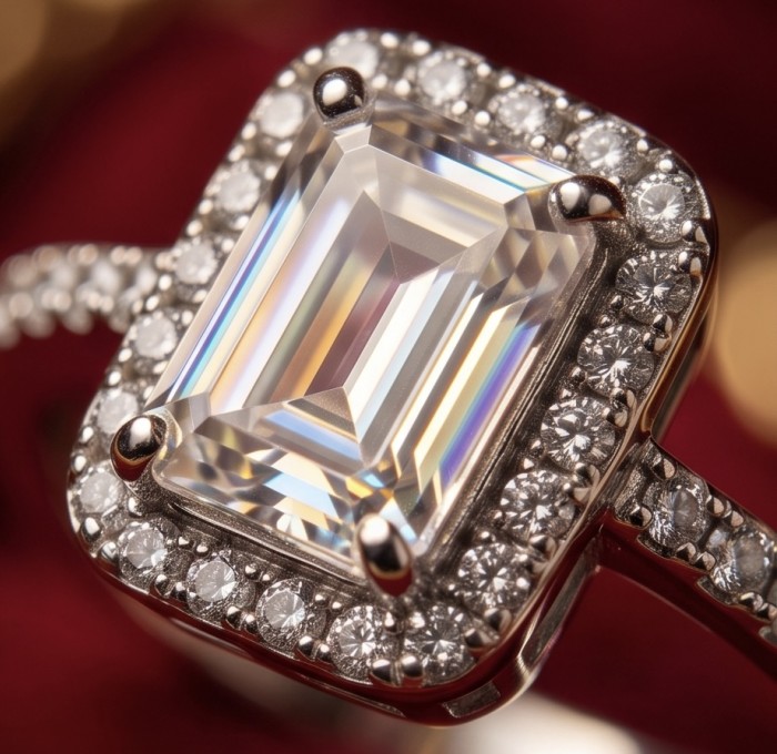 Perfection 3.8 carat White Topaz rhodium over .925 Silver handcrafted Cocktail Ring s. 6 - Close-up of 3.8 carat white topaz ring in rhodium over silver