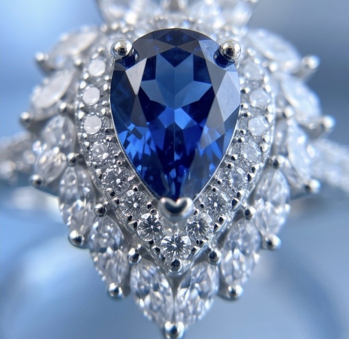 Classic Beauty - Luxurious 2.8 carat Tanzanite .925 Sterling Silver handcrafted Ring size 8 - Close-up of tanzanite and diamond ring with intricate gemstone setting.