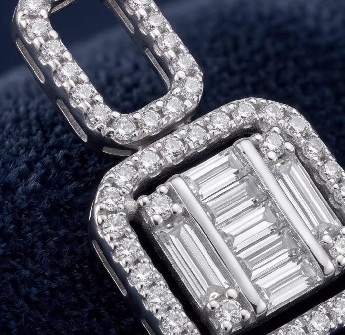 Art Deco - Luxurious natural 12.5 carat White Topaz .925 Sterling Silver Perfectly handcrafted Earrings - Close-up of Art Deco White Topaz pendant with diamond accents.