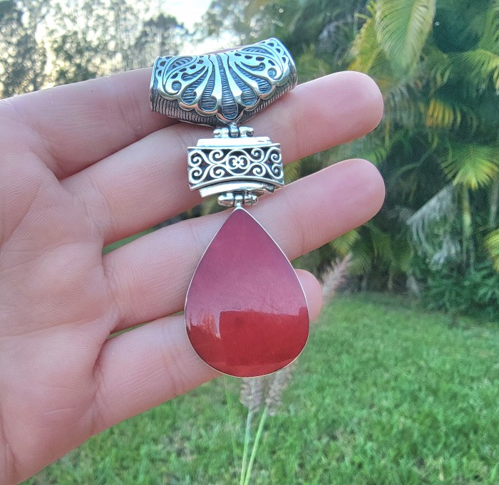 Bright Energy Authentic Coral .925 Sterling Silver Bali handmade pendant - photo 1