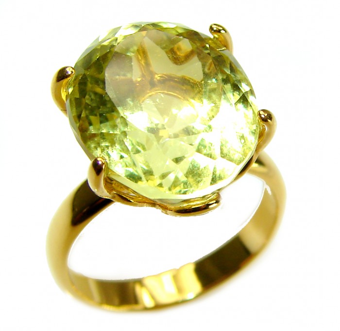 11.8 carat Genuine fancy oval cut Lemon Quartz 14K Gold over .925 Sterling Silver handcrafted ring size 7 - photo 3