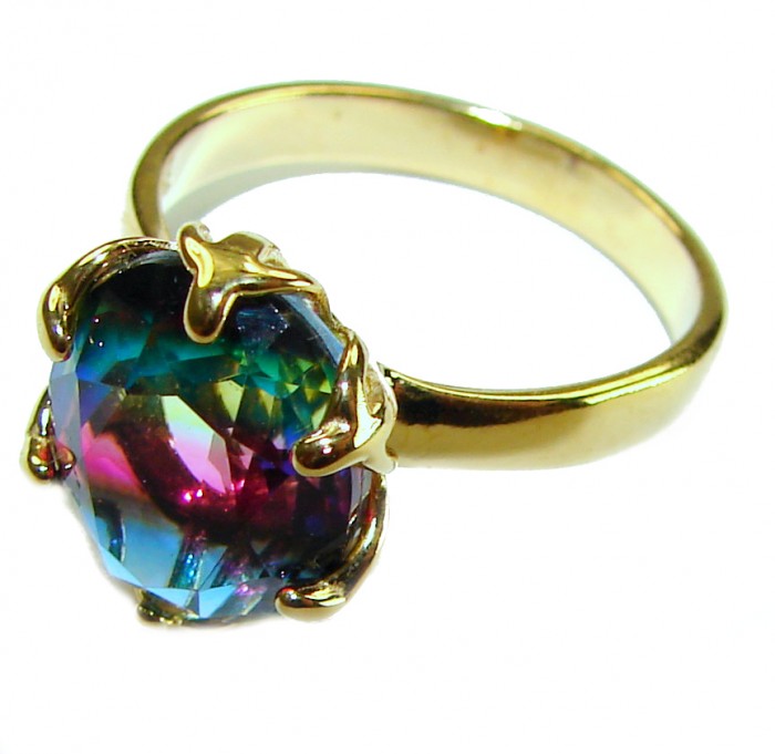6.8 carat Brazilian Tourmaline 14K Gold over .925 Sterling Silver Perfectly handcrafted Ring s. 7 - Gold ring with 6.8 carat Brazilian tourmaline, side view close-up.