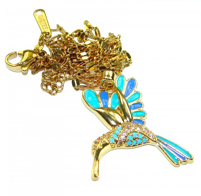 Exotic Bird- Vintage style- authentic inlay Turquoise .925 Sterling Silver handcrafted necklace - Exotic bird pendant with turquoise inlay on a twisted gold chain.