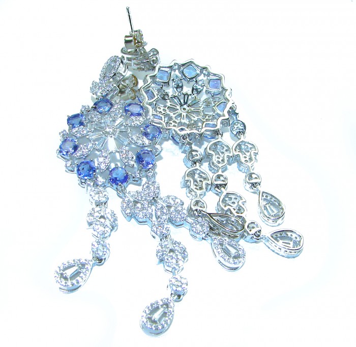 Elizabeth Natural luxurious Floral design 28.5 carat Tanzanite .925 Silver handcrafted earrings - Detailed view of Elizabeth luxurious floral design earrings