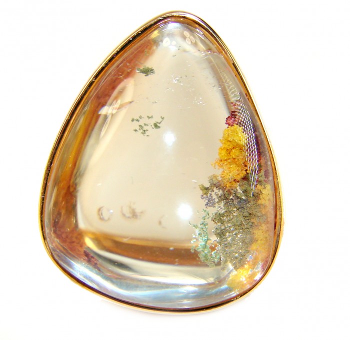 The best quality genuine 26.5 carat Phantom Quartz 18K Gold over .925 Sterling Silver handmade Statement Ring s. 8 adjustable - Close-up of 26.5 carat Phantom Quartz in 18K gold setting.